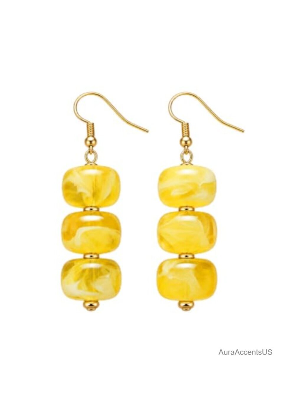 Beaded Dangle Drop Earrings Brass Resin Statement Jewelry